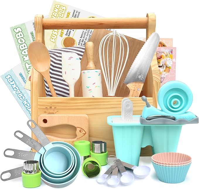 Kids Cooking Set, 21 pcs Kids Cooking Kits with Real Kitchen Tools and Cutting Board, Kids Baking Sets for Girls, Boys, Food Grade Materials Cooking Utensils for Kids