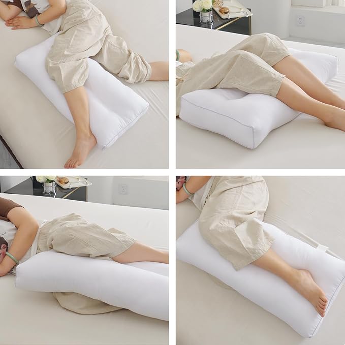 Knee Pillow for Side Sleepers, 4.3 inch Leg Pillow for Sleeping Supportive Hip Pillow Relieves Leg Back Knee Pain, Leg Positioner Pillows, Cotton Fabric,White
