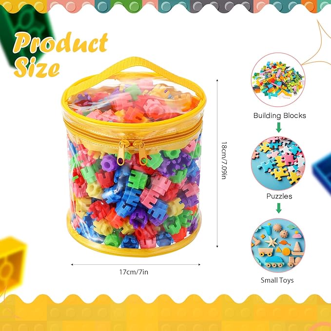 3 Packs Toy Storage Bags Transparent Clear PVC Storage Organizer with Zippered, Kids Waterproof Toy Bags for Board Games, Building Blocks, Puzzles and Small Toys (Red, Yellow and Blue)