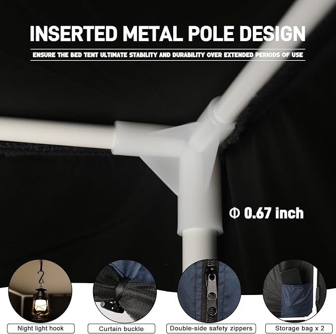 Quinnsus Bed Tent Bed Canopy Bunk Twin Size Tents for Adult and Kids - Portable Sleeping Bed Tents 80% Blackout with 4 Doors Breathable Private Space Tents(Mattress Not Included)