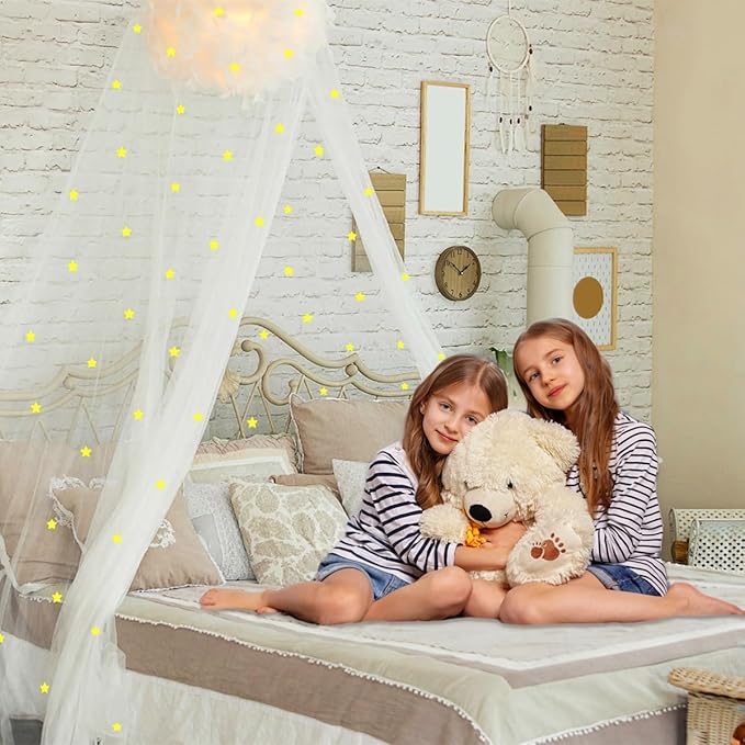 Eimilaly Stars Bed Canopy Glow in The Dark, Bed Canopy for Girls Mosquito Net, Princess Canopy for Girls Bed Room Decor, Pink