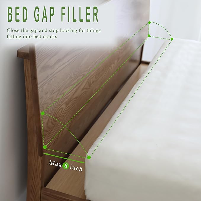 Bed Wedge Pillow for Headboard, Bed Gap Filler Queen of Headboard Pillow, Mattress Gap Filler Made with Triangle Pillow to Close The Gap (0-8") Between Headboard/Wall and Mattress (White, 60"x8"x 6")