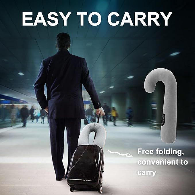 Travel Neck Body Pillow for Car Sleeping, Travel Gifts J Pillow Road Trip Essentials for Adults Kids, Neck&Spine Support Pillows for Comfortable Long Drives (Grey)