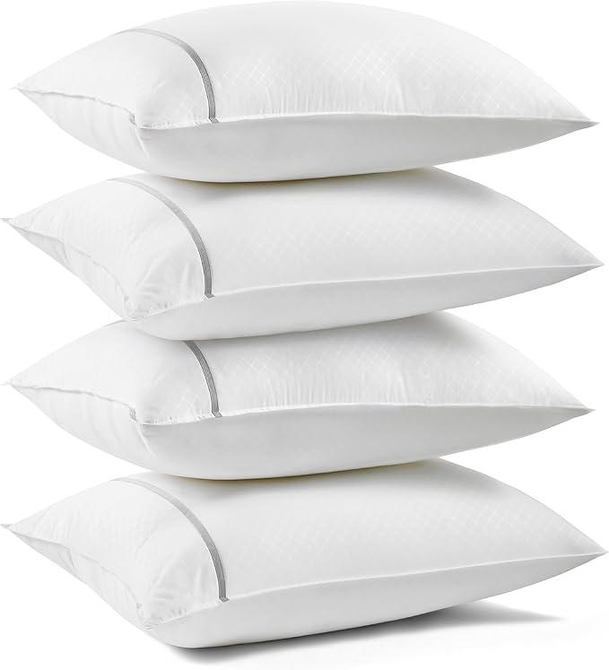 Bedsure Hotel Pillows - Luxury Bed Pillows for Sleeping with Decoration Strip Breathable Cover Soft & Supportive Pillows for Side, Back or Stomach Sleepers (4, Grey, Standard)