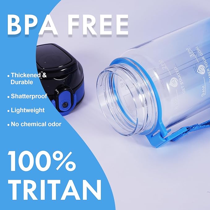 32 oz Water Bottle with Detachable Straw, Clear Motivational Water Bottles with Time to Drink, Tritan & BPA Free Sports Water Jug with Time Marker, Upgraded handle design