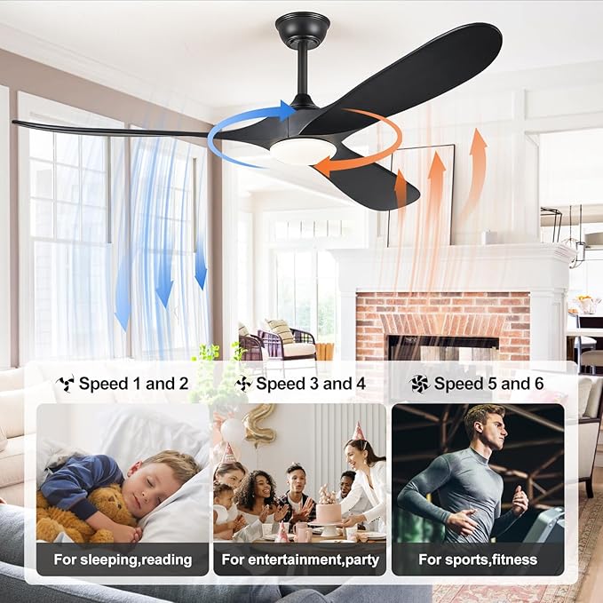 72" Ceiling Fans with Lights, 72 inch Ceiling Fan with Lights, High cfm Quiet 3 Blade Wood Walnut Ceiling Fan, Large Modern Ceiling Fan with Remote, Propeller Fans for Patios,Matte Black
