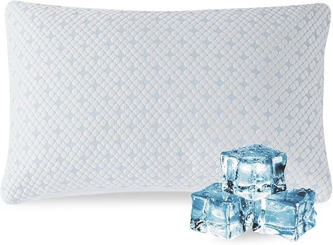 Cooling Shredded Memory Foam Pillows for Hot Sleepers, Adjustable Bed Pillows for Side, Back or Stomach Sleepers, Neck Pillows for Sleeping, Queen Pillow with Removable Cover (1 Pack, Cooling)