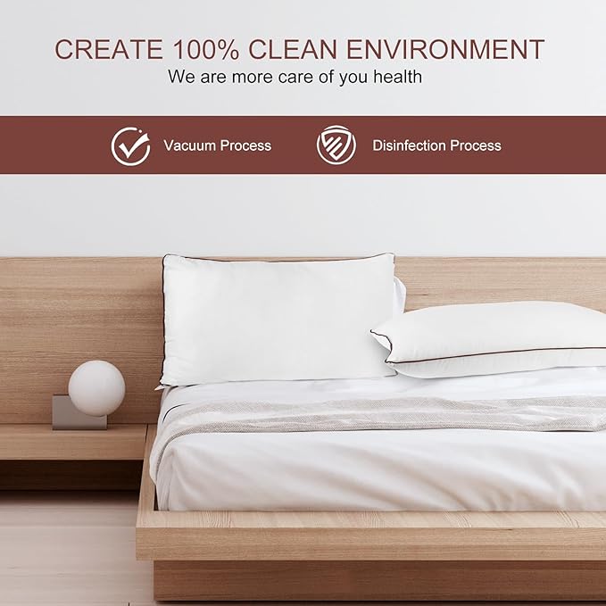 Luxury Comfort Bed Pillows - Hypoallergenic Polyester Microfiber Material - Premium Sleep Support for Side, Back, and Stomach Sleepers - Set of 2, Queen Size 18 x 28 inches, 45 cm x 70 cm