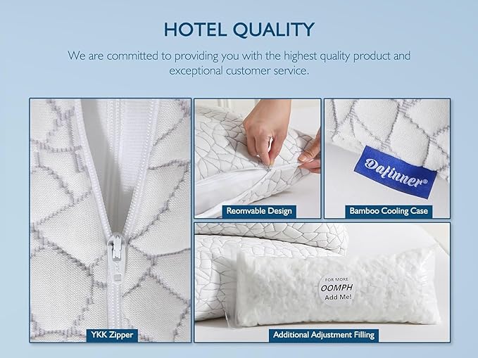 Dafinner Adjustable Shredded Memory Foam Pillow King Size - 100% Removable Cover from Bamboo Derived Rayon, Cooling Medium Bed Pillow for Side Stomach & Back Sleepers - Pack of 1, 20"x36"