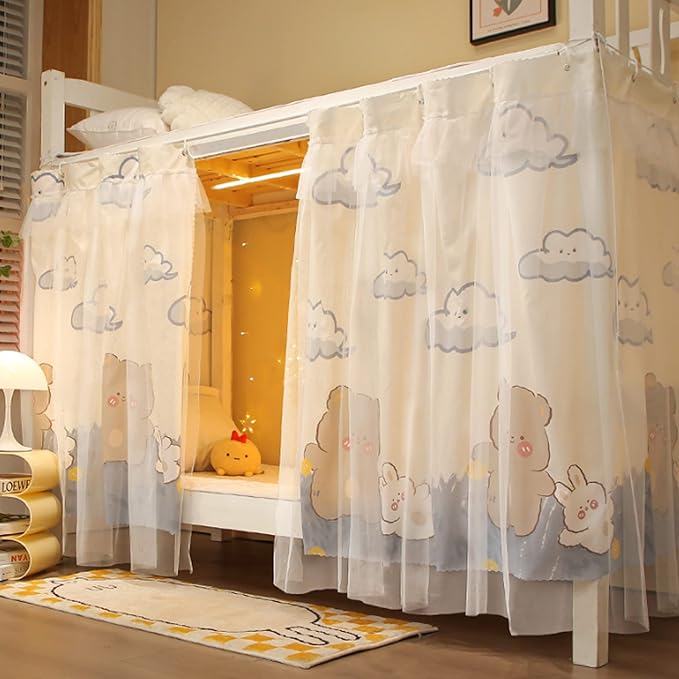Hoce Bunk Bed Curtain Gauze Bunk Bed Curtains Drapes with Lace Privacy Dorm Bed Canopy for Bottom Twin