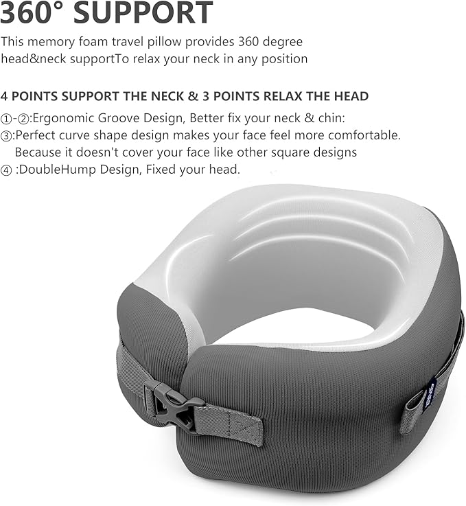 Travel Pillow, Airplane Neck Pillow for Long Flight, Portable Adjustable U Shape Neck Pillow for Sleeping Travel, Airplane Sleep Support, Removable and Washable Pillowcase