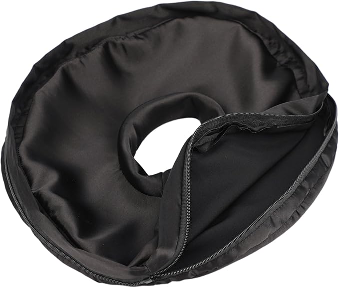 Washable Ear Piercing Pillowcase Luxury Satin Ear Hole Silky Pillowcase for Pierced Ear Side Sleepers Ear Inflammation Pressure Sore Pain Relief Support Neck Head Black