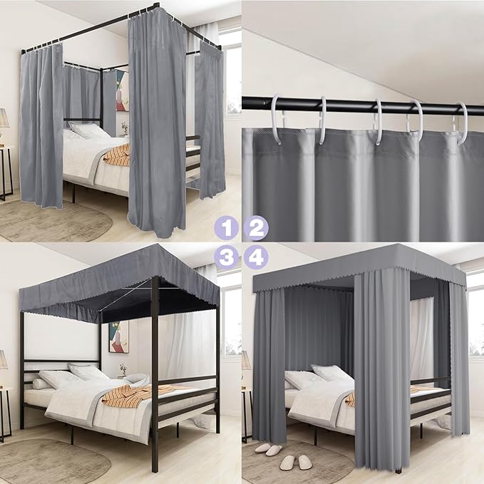 Grey Canopy Bed Curtains - 4 Corner Post Bed Curtains Canopy Queen Bed Canopy Curtains for Adults Girls Bedroom Decoration(Grey, Queen)