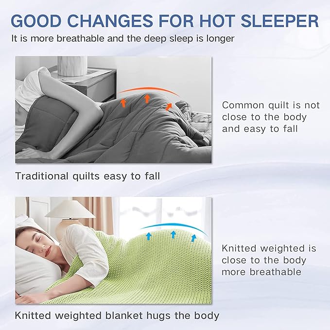 Knitted Weighted Blanket(Light Green 50"x60" 10lbs),Home Décor Cooling Throw Blanket for Hot Sleepers,Hand Made Chunky Knit Heavy Blanket or Adults Use on Twin Size Bed