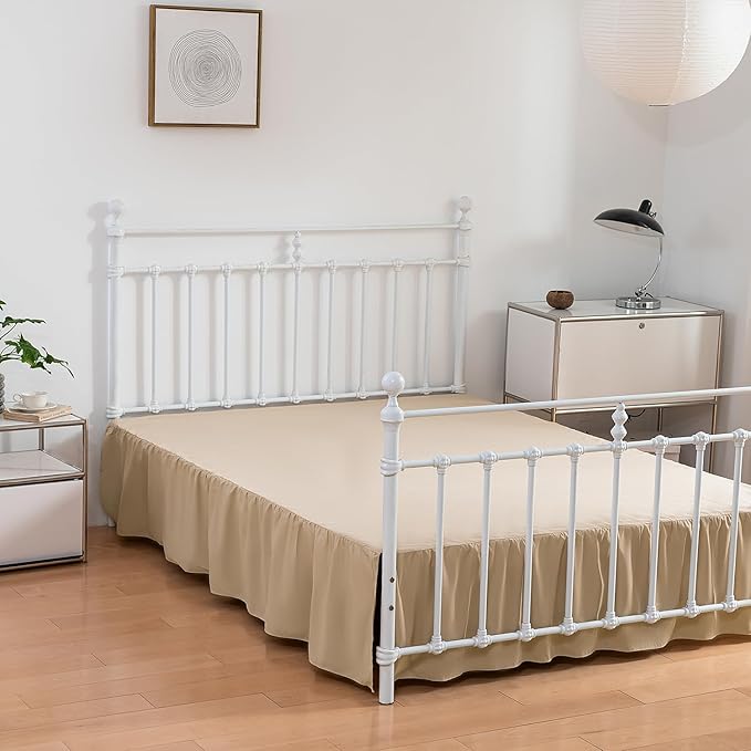 Bed Skirt King Size Ruffled Bed Skirt with Split Corners,12 Inch Drop Dust Ruffle Bed Skirt with Platform, King,12 Inch, Light Camel