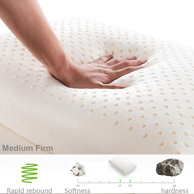 Talatex 100% Natural Premium Dunlop Latex Pillow, Medium Low Pofile Latex Firm Pillow Helps Relieve Pressure, Neck and Shoulder Pain