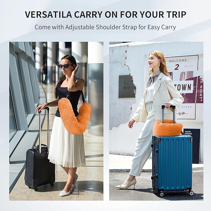 Stuffable Travel Pillow for Extra Luggage, Travel Neck Pillow Stuffable with Clothes, Stuffable Neck Pillow for Travel, Velvet Travel Neck Pillow Storage Bag, Fillable Luggage Pillow (Orange)