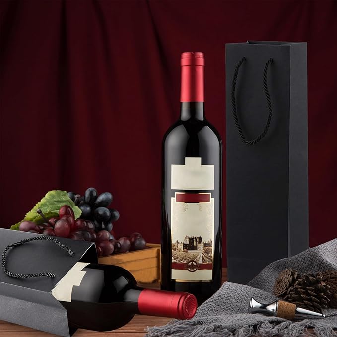 30 Pack Black Wine Gift Bag,Reusable Wine Bottles Gift Bags Bulk Paper Wine Bottle Bag with Handles Appreciation Gift Bags for Birthday Party Wedding Anniversary Celebrations