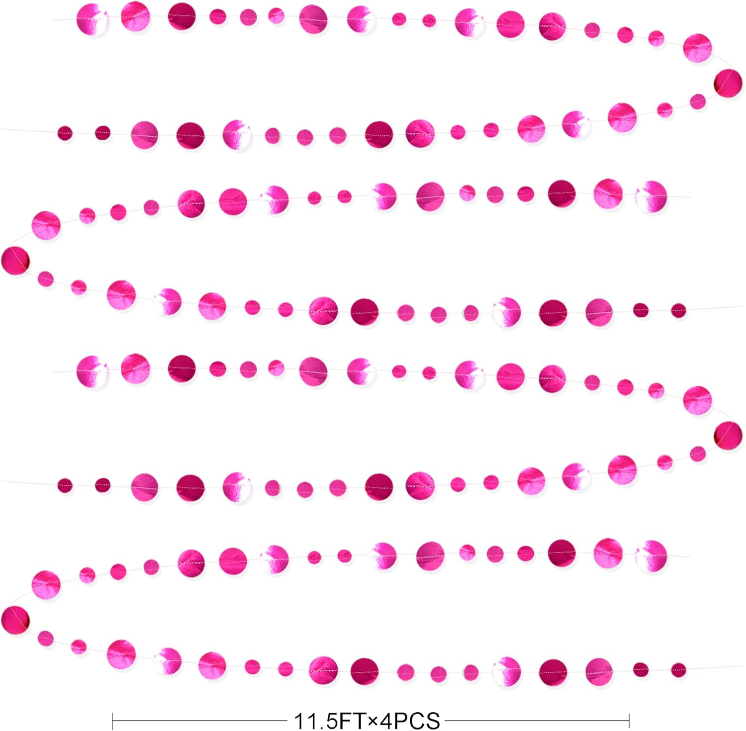 Hot Pink Party Decorations Circle Dots Garland Metallic Rose Pink Hanging Paper Polka Dots Streamer for Bachelorette Birthday Engagement Wedding Bridal Shower Anniversary Baby Shower Party Supplies