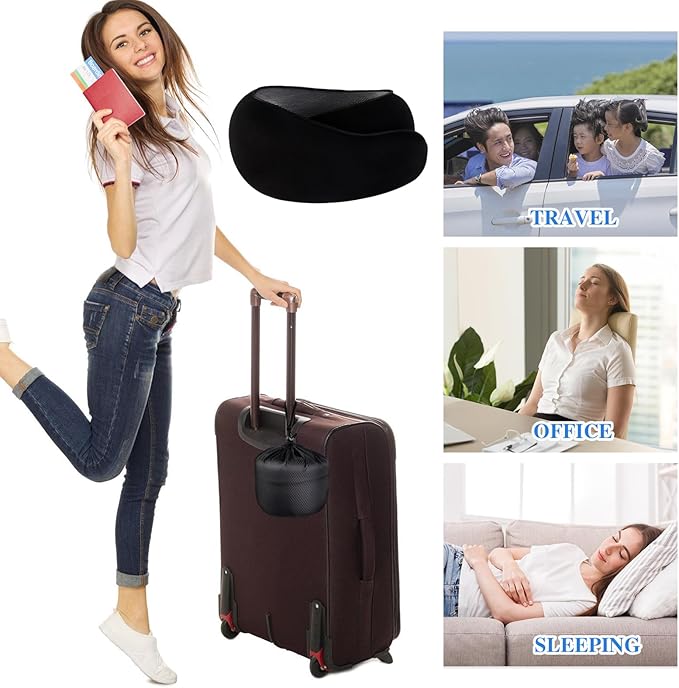 Travel Pillow, Neck Pillow, Neck Pillow for Traveling, 360° Travel Neck Pillows for Airplanes, Memory Foam Airplane Pillow, Soft Airplane Neck Pillow Stowable U-Shaped Pillow (Black)