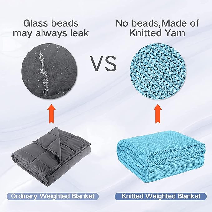 Knitted Weighted Blanket(Blue 50"x75" 15lbs),Home Décor Cooling Throw Blanket for Hot Sleepers,Hand Made Chunky Knit Heavy Blanket for Adults Use on Full Size Bed