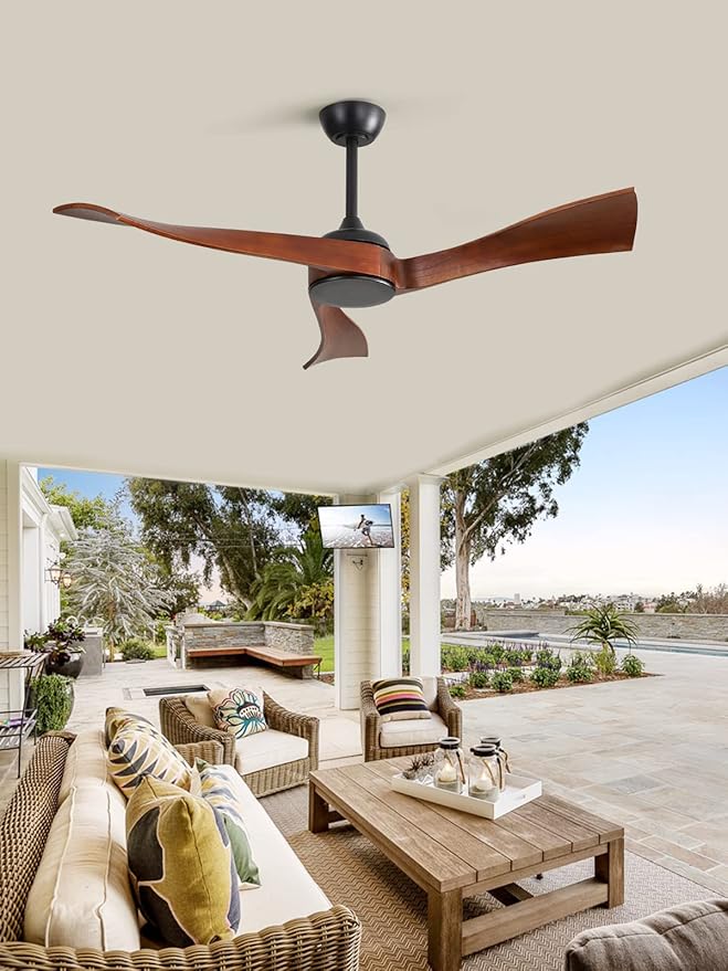 Sofucor 52" Ceiling Fan no Light, Outdoor Ceiling Fan Without Light Wood Ceiling Fan with Remote Control, 3 Blade Ceiling Fan with Quiet Energy Saving Motor, 6 Speeds, Brown Wood