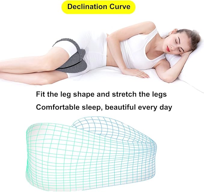 Memory Foam Knee Pillow, Leg Pillow for Sciatica Relief, Back, Hips, Knees Fatigue Relief, Ergonomics Leg Positioner Wedge Pillow with Washable Breathable Cover & Adjustable Elastic Band