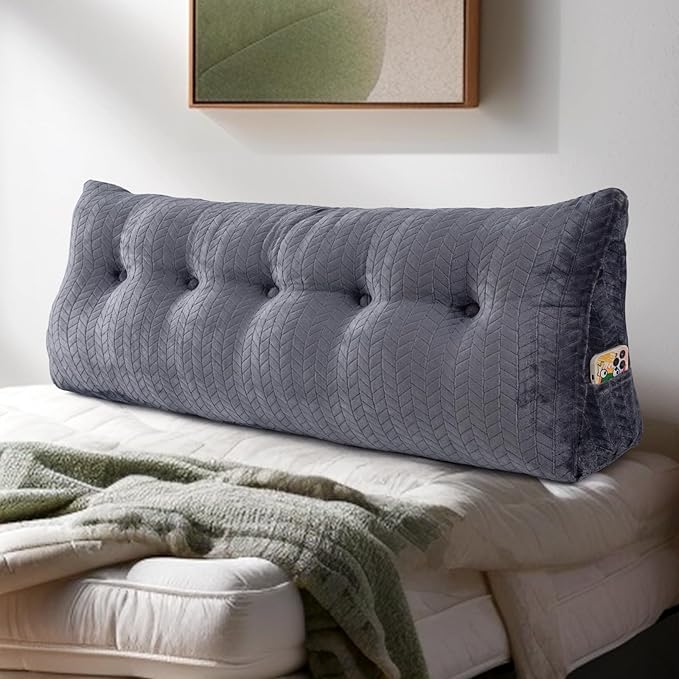 Triangular Wedge Headboard Pillow Large Bolster Bed Rest Reading Pillow Backrest Positioning Support Bolster Cushion with Removable Cover