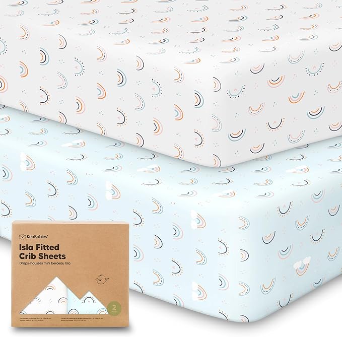 2-Pack Crib Sheets for Boys,Girls - Viscose Derived from Bamboo Fitted Crib Sheet, Organic Baby Crib Sheets, Crib Mattress Sheet,Toddler Bed Sheets,Baby Sheets for Crib Fitted Sheets(Jolly Rainbow)