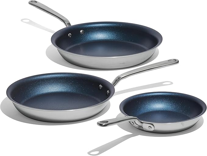 Made In Cookware - ProCoat Non Stick 3 Piece Frying Pan Set (Includes 8",10",12") - 5 Ply Stainless Clad - Professional Cookware - Crafted in Italy - Induction Compatible (Harbour Blue)