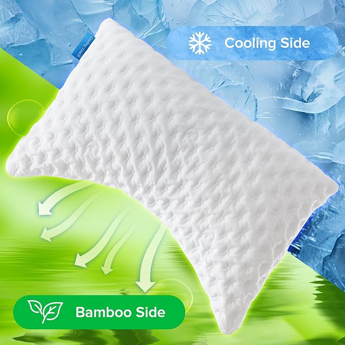 Side Sleeper Pillows for Neck and Shoulder Pain Relief, Cooling Shredded Memory Foam Bed Pillows for Sleeping, Adjustable Curved Pillow with Washable Cover Bamboo Rayon Pillow, King Size
