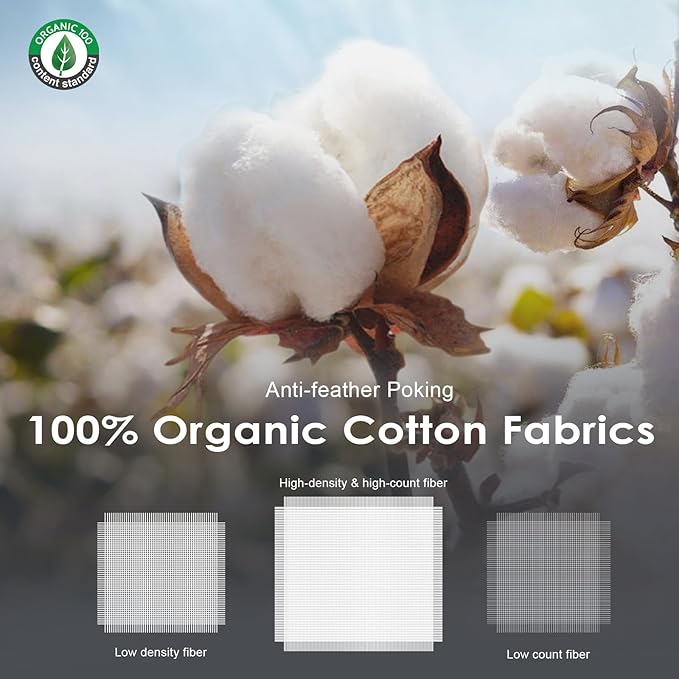 Hotel Feather Pillows Standard Size, Hybrid Goose Down Pillow Composite with Mef tek™ Memory Foam, Firm Bed Pillows with Organic Cotton Cover (White,20"x26")