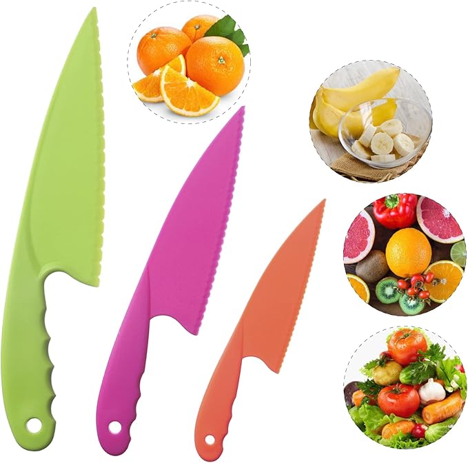 MOTYAWN 8 Pieces Kids Plastic Nylon Cooking Knife Set, Safe Knives for Bread Without BPA,Children's Safe Cooking Chef Nylon Knives for Cooking and Cutting Fruits, Veggies & Cake