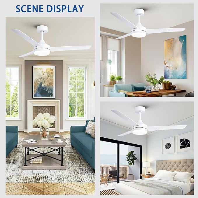 White Ceiling Fans with Lights,Modern 52-Inch Ceiling Fans DC Motor, Remote Control, 6-Speed Adjustable, Dimmable - Ideal for Living Room, Bedroom, Dining Room