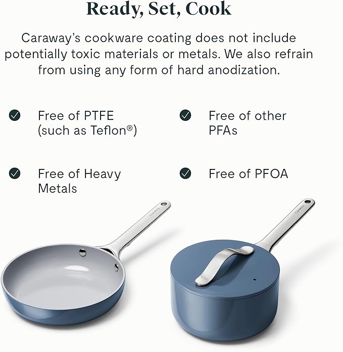 Caraway Mini Cookware Set - Non-Stick Ceramic Fry Pan (1.05 qt, 8") & Sauce Pan (1.75 qt) - Non Toxic, PTFE & PFOA Free - Oven Safe & Stovetop Agnostic (Gas, Electric & Induction) - Navy