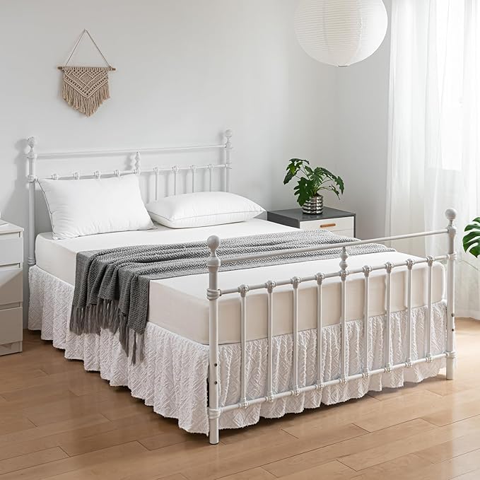 Boho Tufted Bed Skirt,Ruffled Bed Skirt with Split Corners Jacquard Embroidery, Full Bed Skirt 14 Inch Drop, Full Size Bed Skirt White for Ruffled Bed Skirt with Split Corners, Bed Skirt Full Size