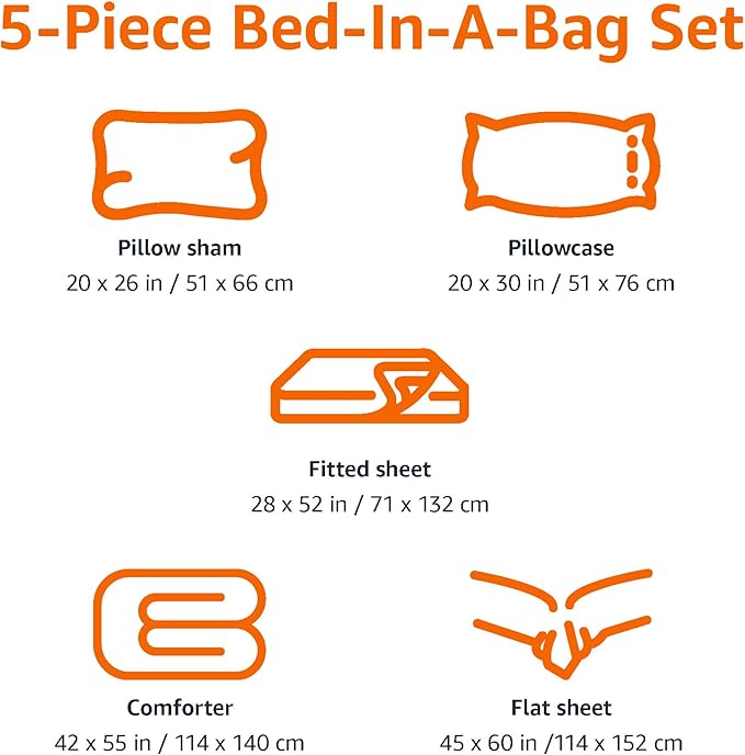 Amazon Basics 5 Piece Microfiber Kid's Bed-in-a-Bag Bedding Set, Toddler, Floral