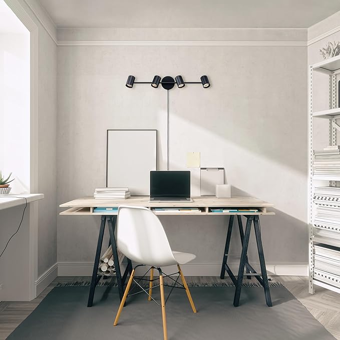 Globe Electric 64000119 26" 4-Light Plug-in Track Lighting, Matte Black, Pivoting Track Heads, 15-Foot Black Cord, in-Line on/Off Rocker Switch