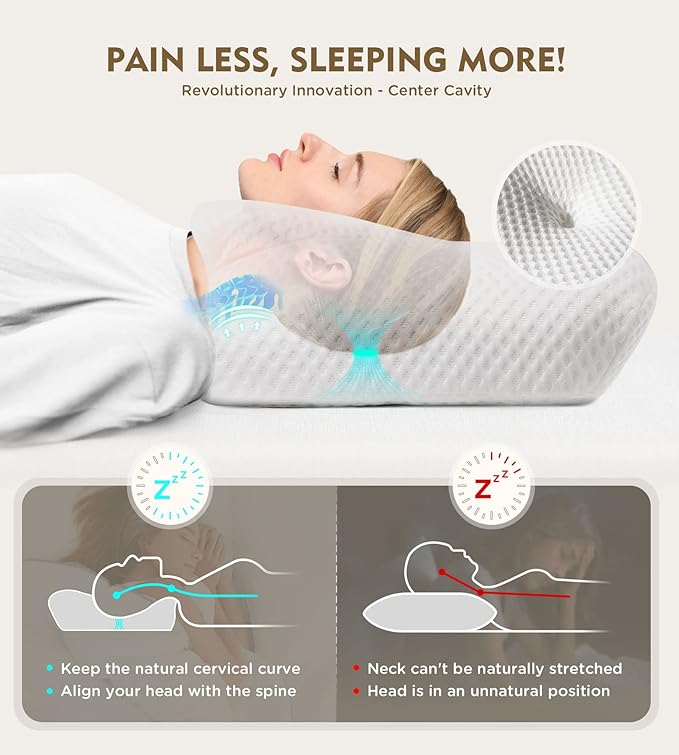 Osteo Cervical Pillow for Neck Pain Relief, Hollow Design Odorless Memory Foam Pillows with Cooling Case, Adjustable Orthopedic Bed Pillow for Sleeping, Contour Support for Side Back Stomach Sleepers