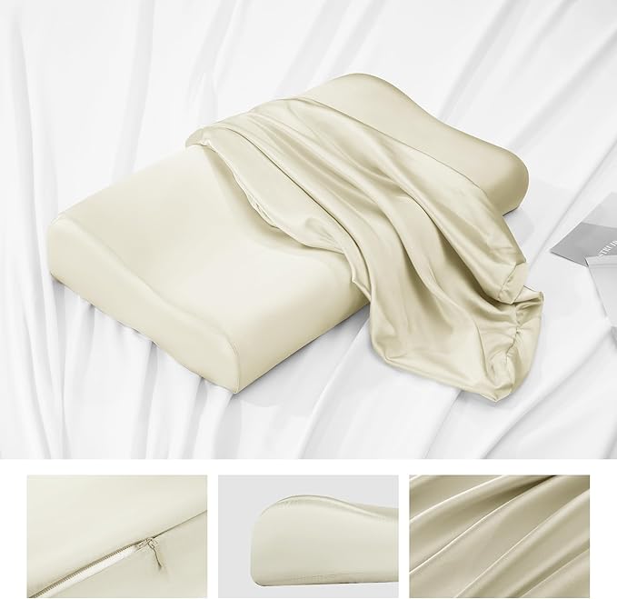 HOMBYS Satin Pillow Case for Contoured Support Pillow (DO NOT Include Pillow) -Zippered Pillow Cover for Neck Pillow for Cervical 1 Pack-Silky, Smooth and Breathable, Standard
