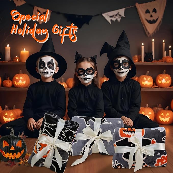 Halloween Blanket Pumpkin Glow in The Dark Blanket Cat Halloween Decorations Cute 60"x80"