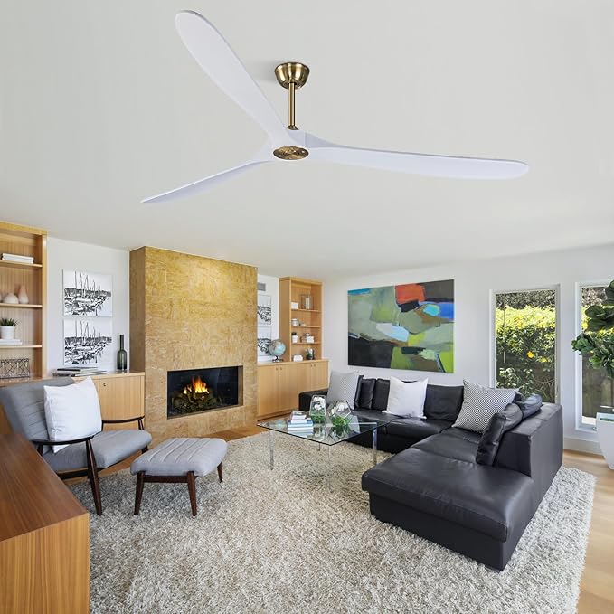 Bigzone 88" Indoor Ceiling Fans Without Lights With Remote Control, DC Motor Quiet Energy Saving,3 White Balsa Wood Blades,Outdoor/Indoor Ceiling Fan With Reversible Blades