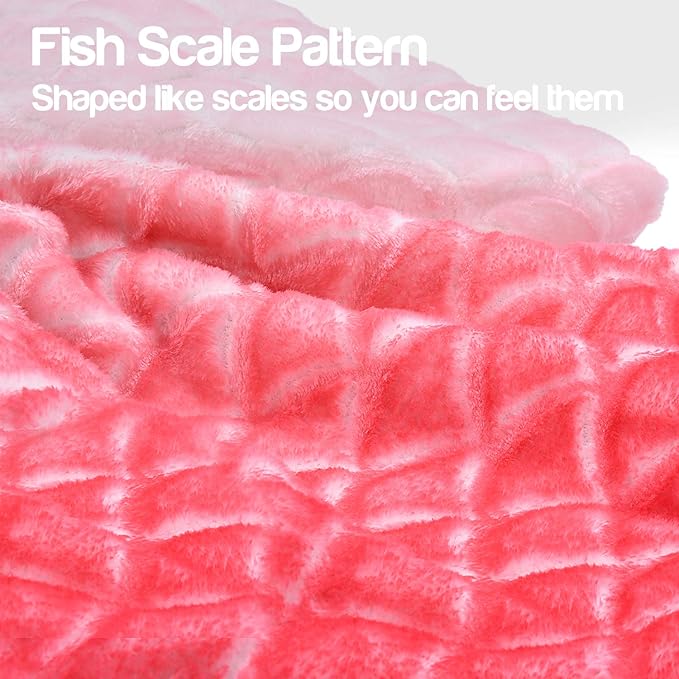 Catalonia Kids Mermaid Tail Blanket, Super Soft Plush Flannel Sleeping Snuggle Blanket for Girls, Rainbow Ombre, Fish Scale Pattern, Gift Idea