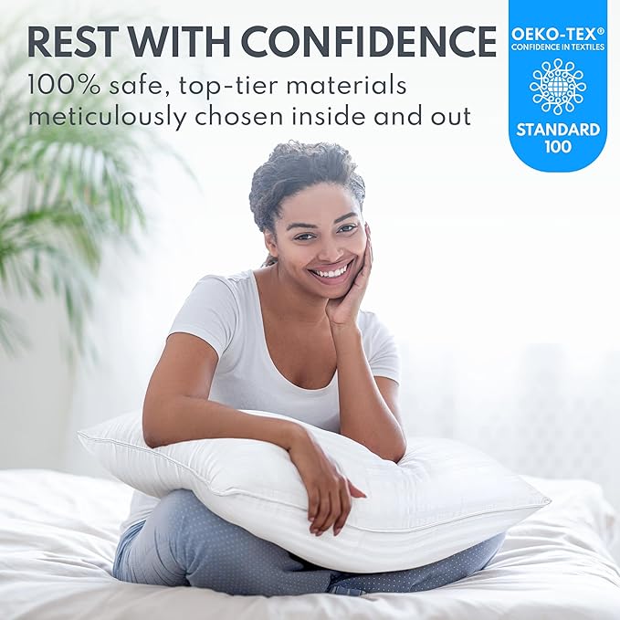 Queen Size Bed Pillows Set of 2 - Premium Down Alternative Cooling Pillows for Side, Back, and Stomach Sleepers Hotel Quality Fluffy Soft Microfiber Fill Breathable Skin-Friendly