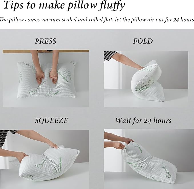 Shredded Memory Foam Pillows for Sleeping, Cooling Zippered Breathable Memory Foam Bed Pillow 2 Pack, Queen Size Firm Pillow Gel for Neck Support, Hotel Quality Bed Rest Pillow Set of 2