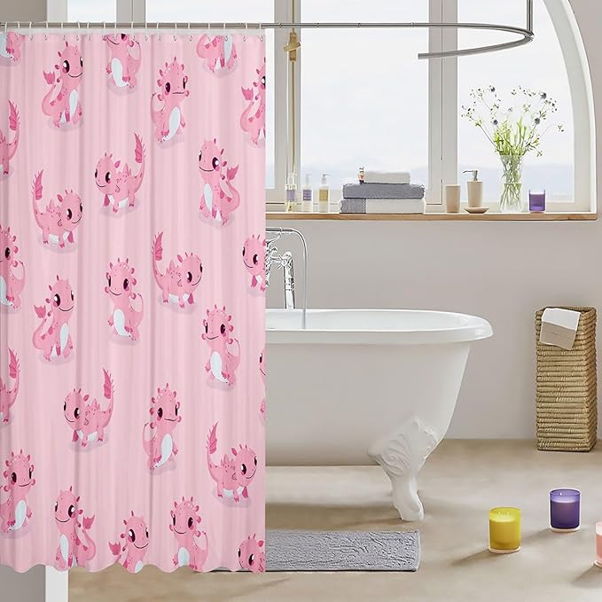 Feelyou Axolotl Bathroom Shower Curtain Set Cute Axolotl Shower Curtain Cartoon Axolotl Bath Curtain for Kids Boys Girls Cartoon Salamander Kids Bathroom Accessories 72"x72"