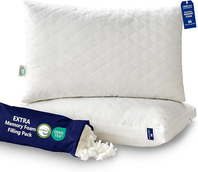 Memory Foam Pillows King Size Set of 2, Gusseted Bed Pillow for Sleeping, 2 Pack Adjustable Pillow for Side, Back or Stomach Sleepers (20 x 36 in, White)