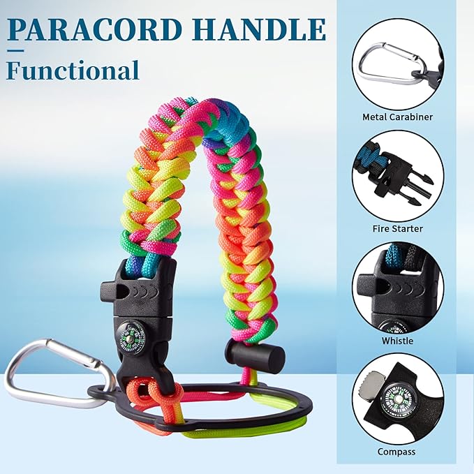 32 40/64/128 oz Flask Water Bottles Insulated - with Straw Auto Spout Lid, Water Bottle Stainless Steel Keep Cold 48H Hot 24H, Metal Water Bottle with Strap, Paracord Handle, Protective Boot