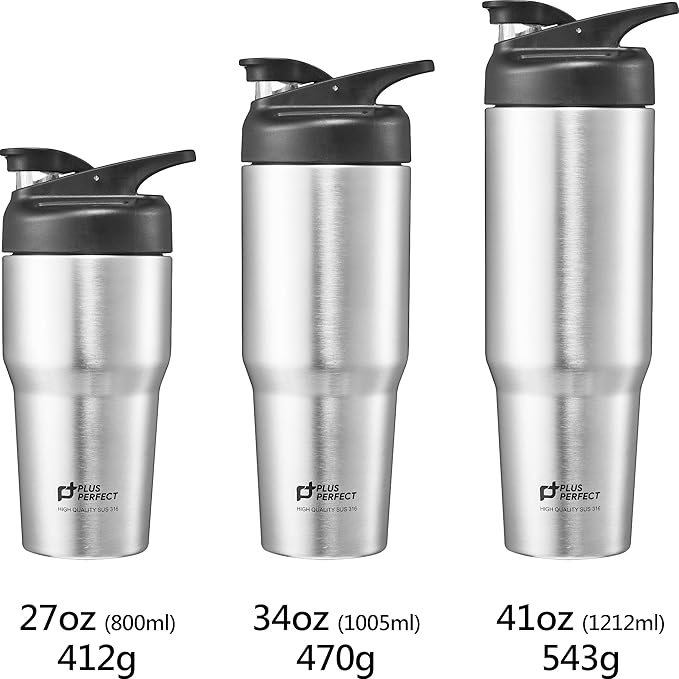 34 OZ 316 Stainless Steel Vacuum Insulated Travel Mug With Leak Proof Flip For Both Straw & Spout, Double Walled Seamless to Keep Hot And Cold, Sliver