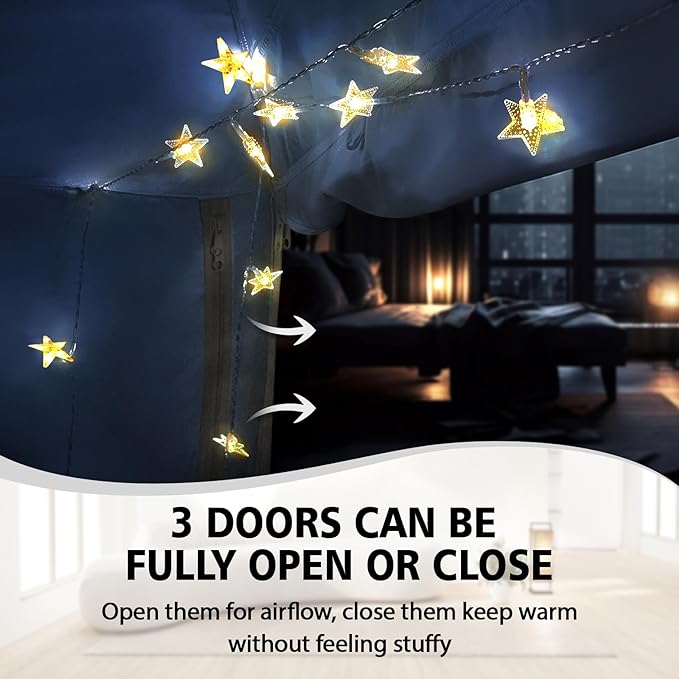 Bed Tent Bed Canopy Breathable 100% for Adult and Kids Light Reduction Sleeping Dream Tents Indoor Portable Big Space with String Light 3 Doors Twin Full Queen King Size